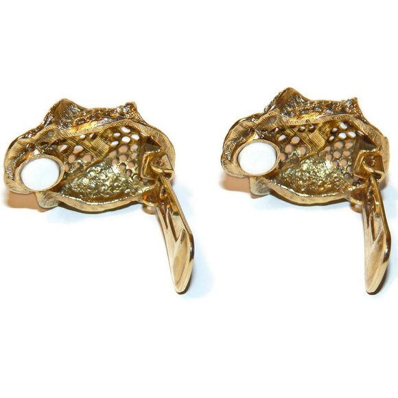 Gold Plate Rhinestone Rose Shape Clip On Earrings - Picture 5 of 6